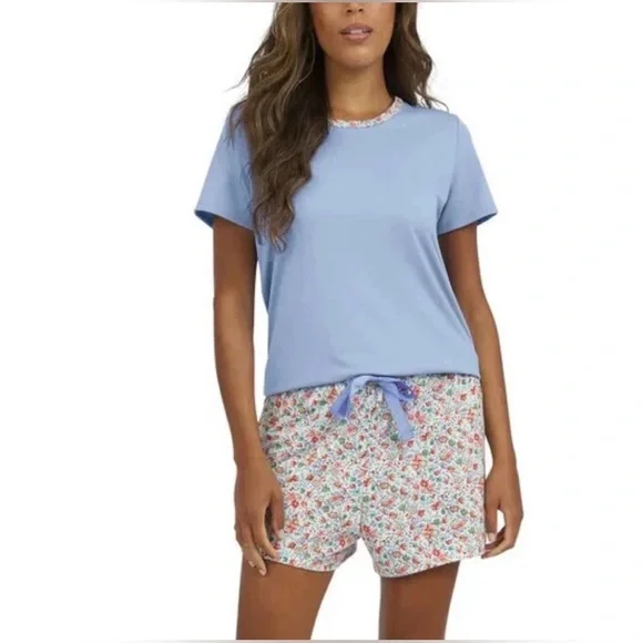 Lands' End Women's Blue and Floral Knit Short Pajama Set NWT - Picture 1 of 5